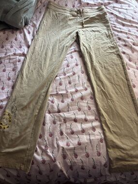 BCBGMaxAzria Beige Track Pants with Embroidered Detail